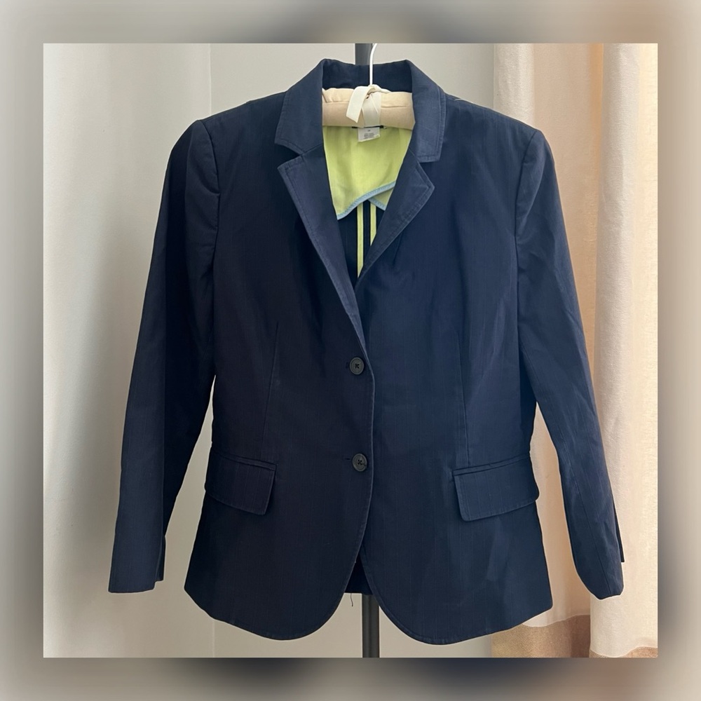 J. CREW Cotton Slim Fit Blazer in Navy Blue